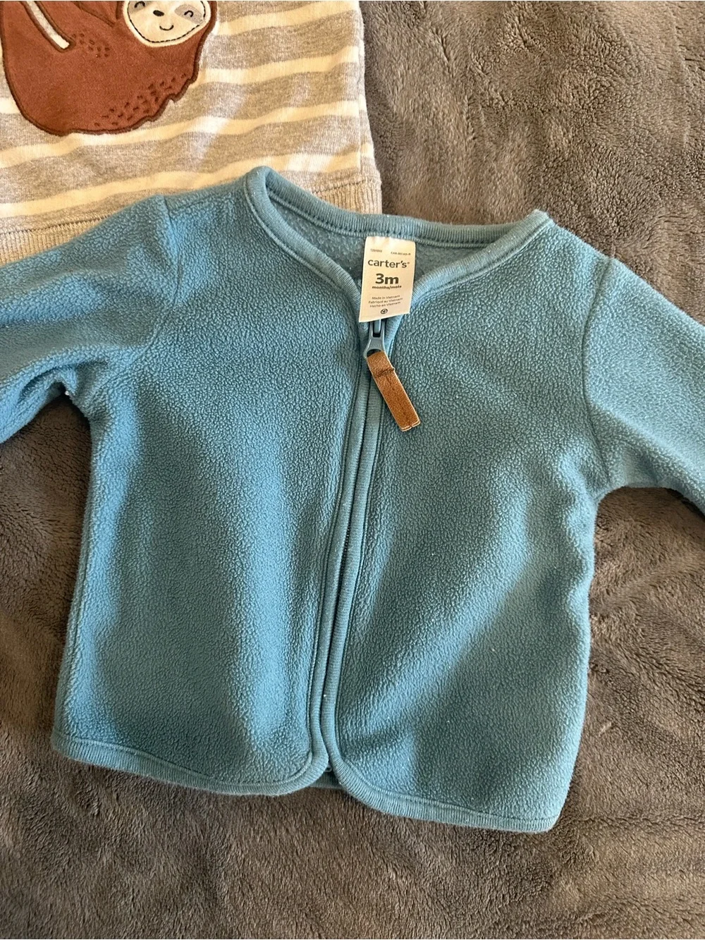 Carter's Blue Fleece Zip Jacket with Gray & Cream Sloth Stripe Pullover